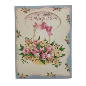 Vintage Easter Card To My Wife Flower Basket Cutout Unused No Envelope